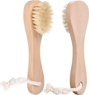 2 Pack Miniature Dry Brush with Hanging Loop - Natural Bristle Small Body Brush for Exfoliating, Facial Cleansing - Soft Skin for Neck, Chest, Nails, and Other Sensitive Areas