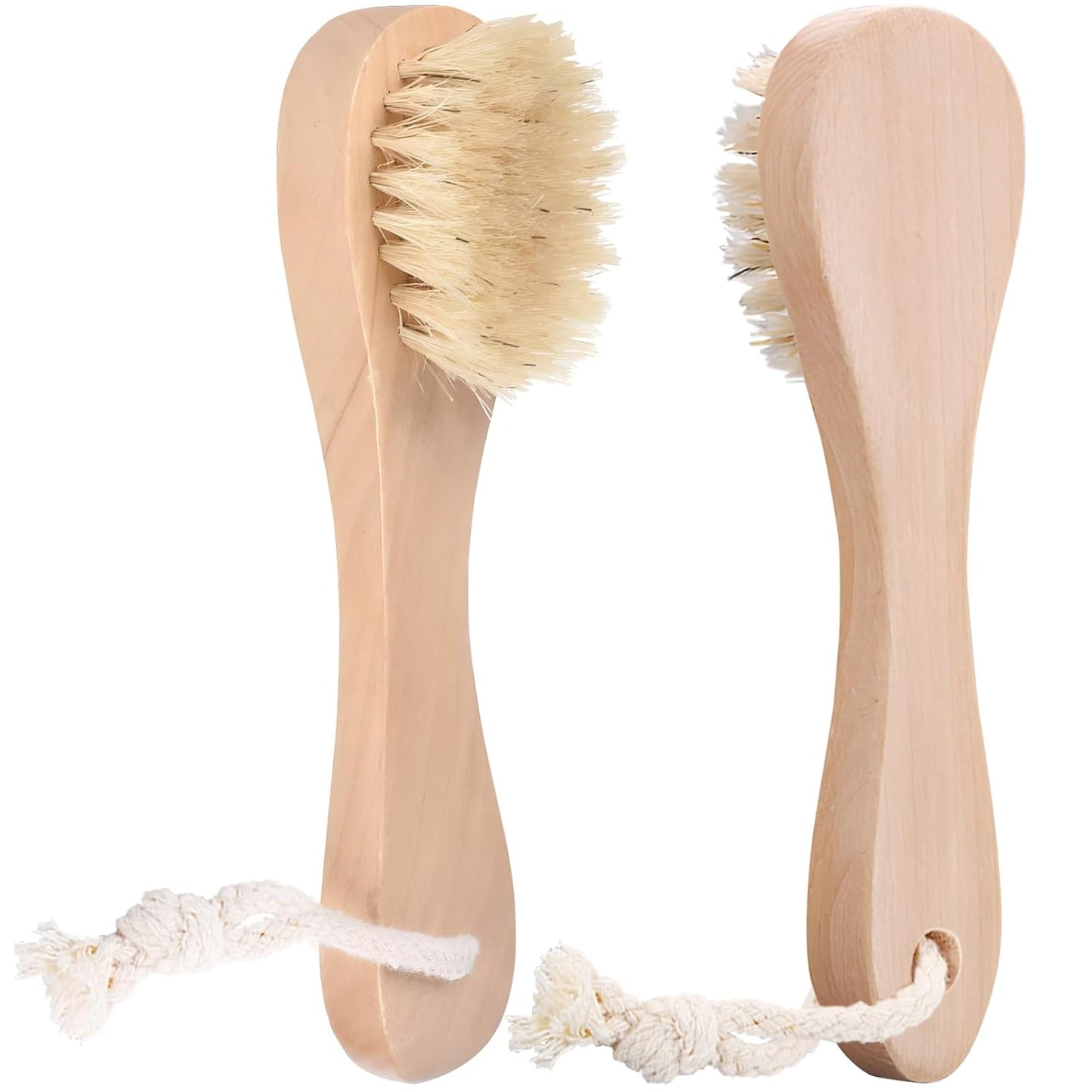 2 Pack Miniature Dry Brush with Hanging Loop - Natural Bristle Small Body Brush for Exfoliating, Facial Cleansing - Soft Skin for Neck, Chest, Nails, and Other Sensitive Areas