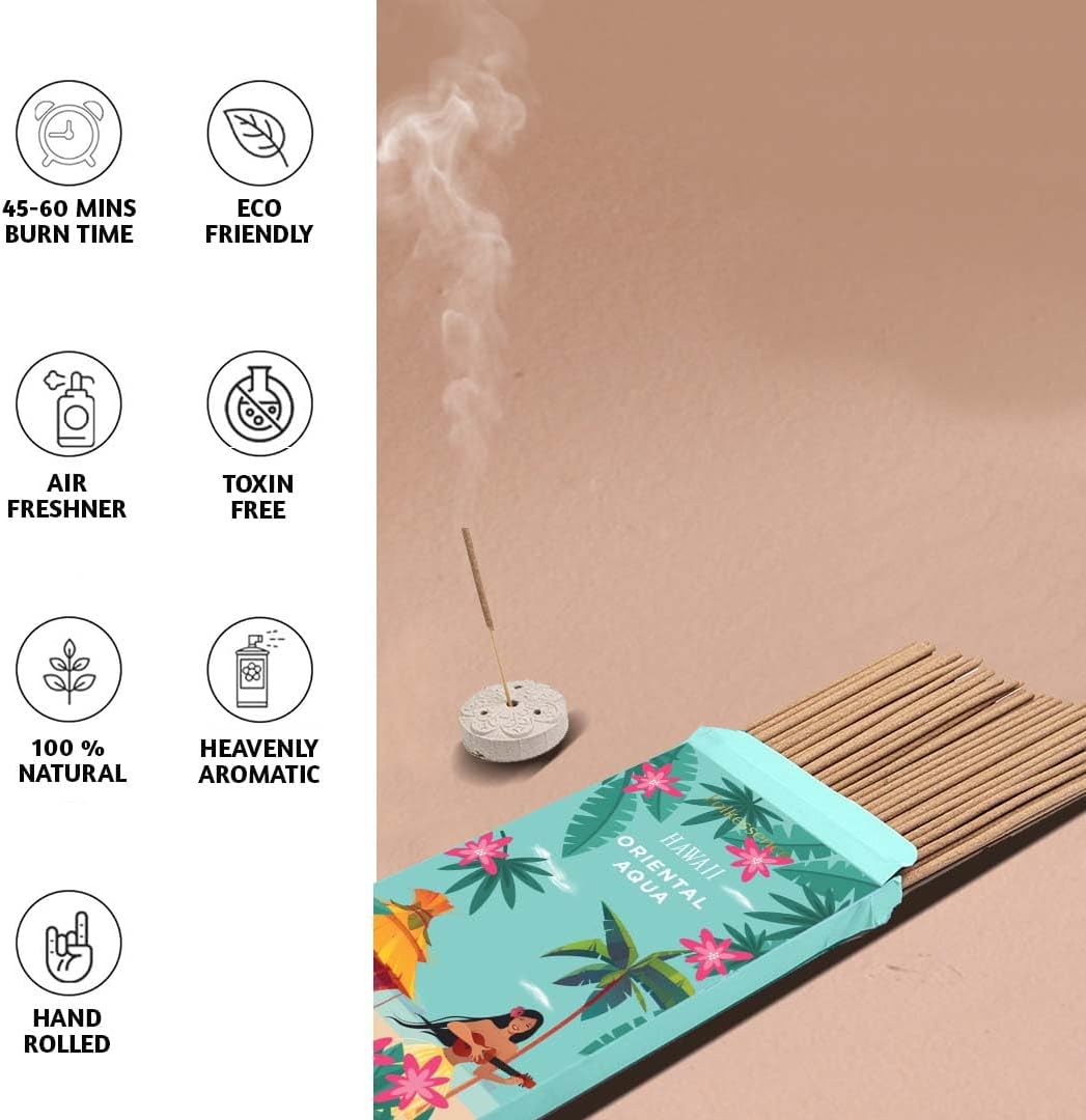 Folkulture Incense Sticks with Holder (100 Sticks)| Tropical Summer Vibes Incense for Aromatherapy, Meditation, Yoga | No Charcoal, Non Toxic, Long Burning Hawaii Inspired Beach Scent Insence-Sticks