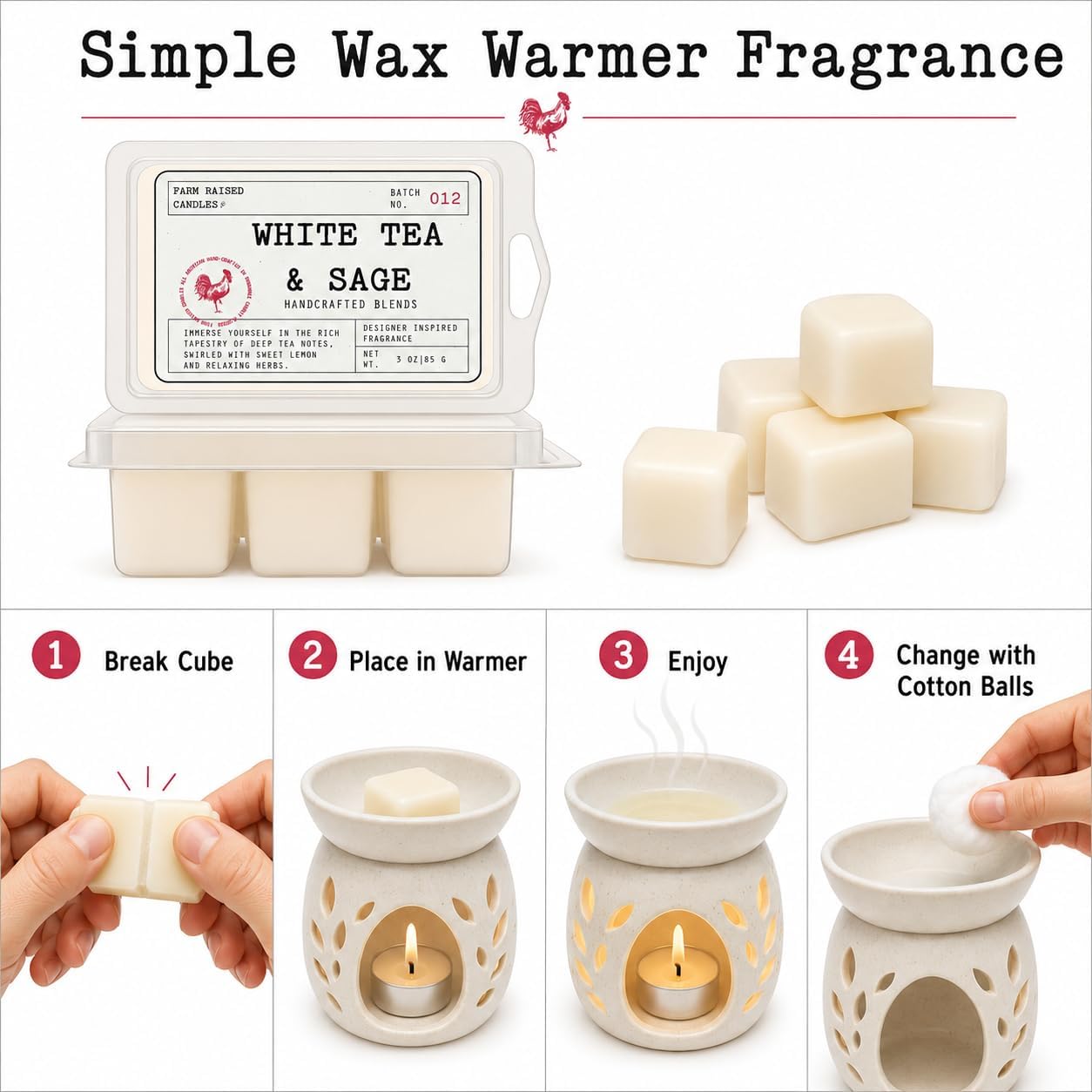 White Tea & Sage - USA Made Soy Wax Melts, 2 Pack, 6 oz | 2 clamshells, 6 oz total, 12 cubes • clean resort spa scent • USA-grown soy wax