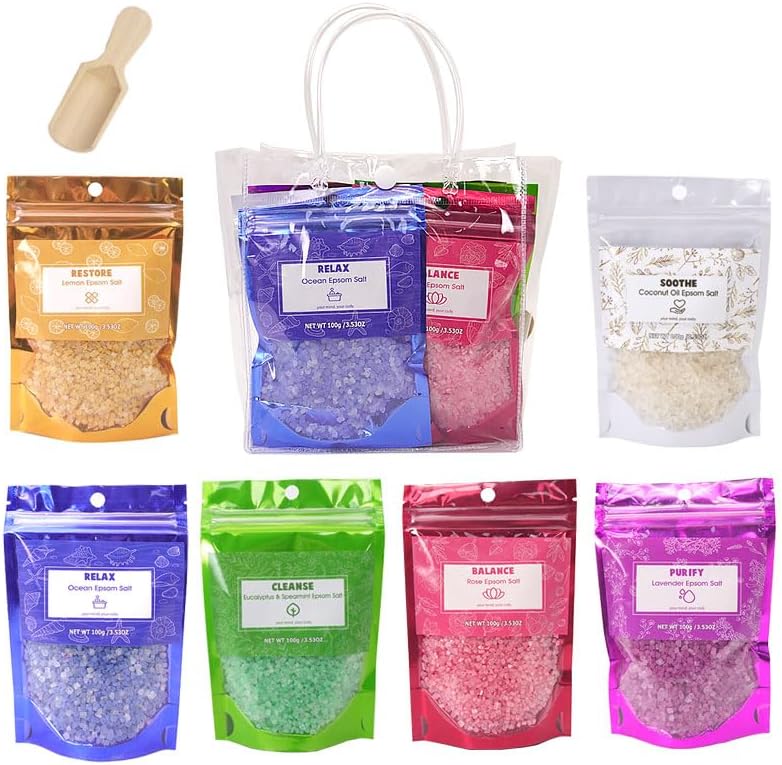 Natural Bath Salt Gift Set- Relaxing Aromatherapy Spa Set for Women, Sea Salt, Essential Oils,100g Spa Gift for Mother's Day Birthday with Natural Sea Salts(Pack of 6)