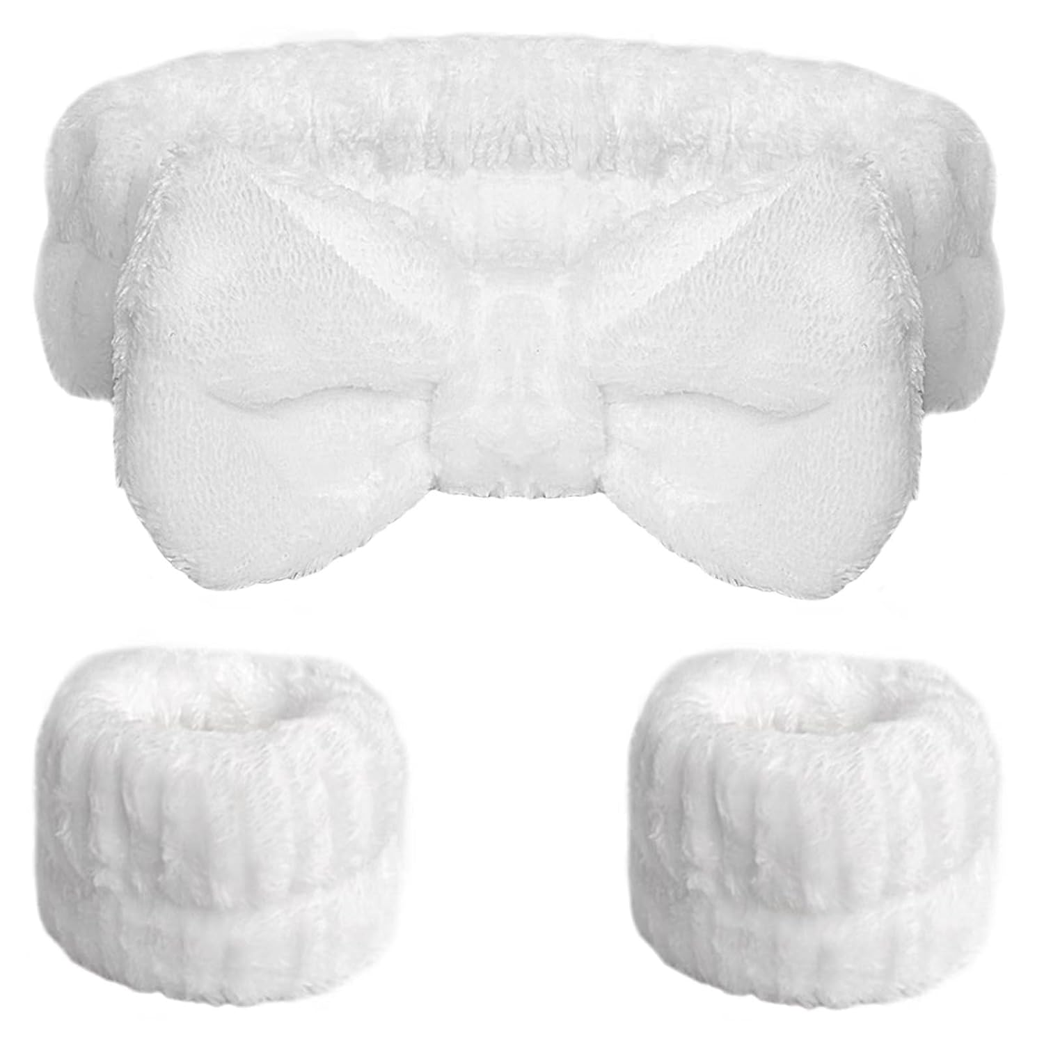 WSYUB Spa Headband and Wristband Set, Face Wash Headband, Makeup Skincare Headbands Wrist Bands for Washing Face, White