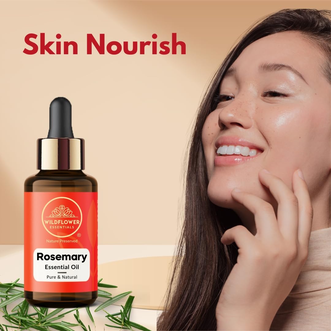 Rosemary Essential Oil (Rosmarinus officinalis) 100% Natural Steam Distilled Oil For Face, Skin, Hair, Body | with Glass Dropper 1.01 Fl Oz (30ml)