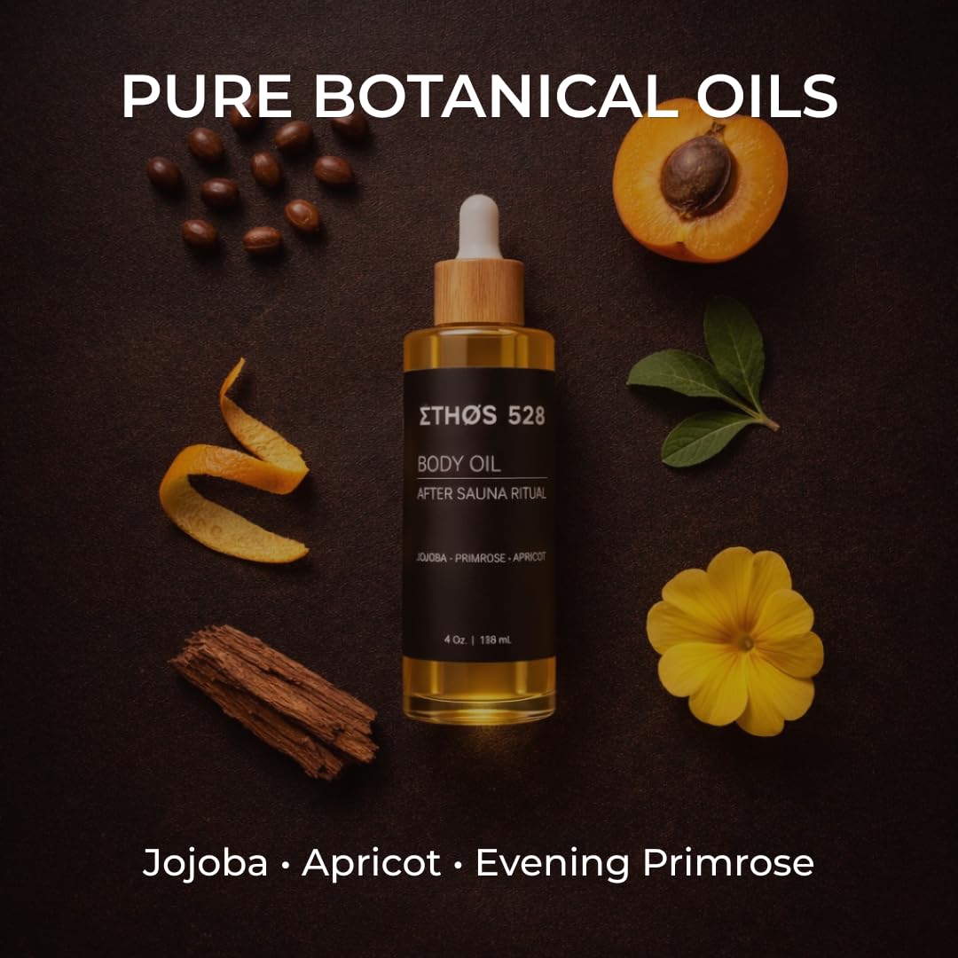 After Sauna Body Oil – Organic Jojoba, Apricot & Evening Primrose | Lightweight Nourishing Luxury Body Oil with Bergamot & Cedarwood | Vegan, Paraben Free for Sauna Recovery Ritual