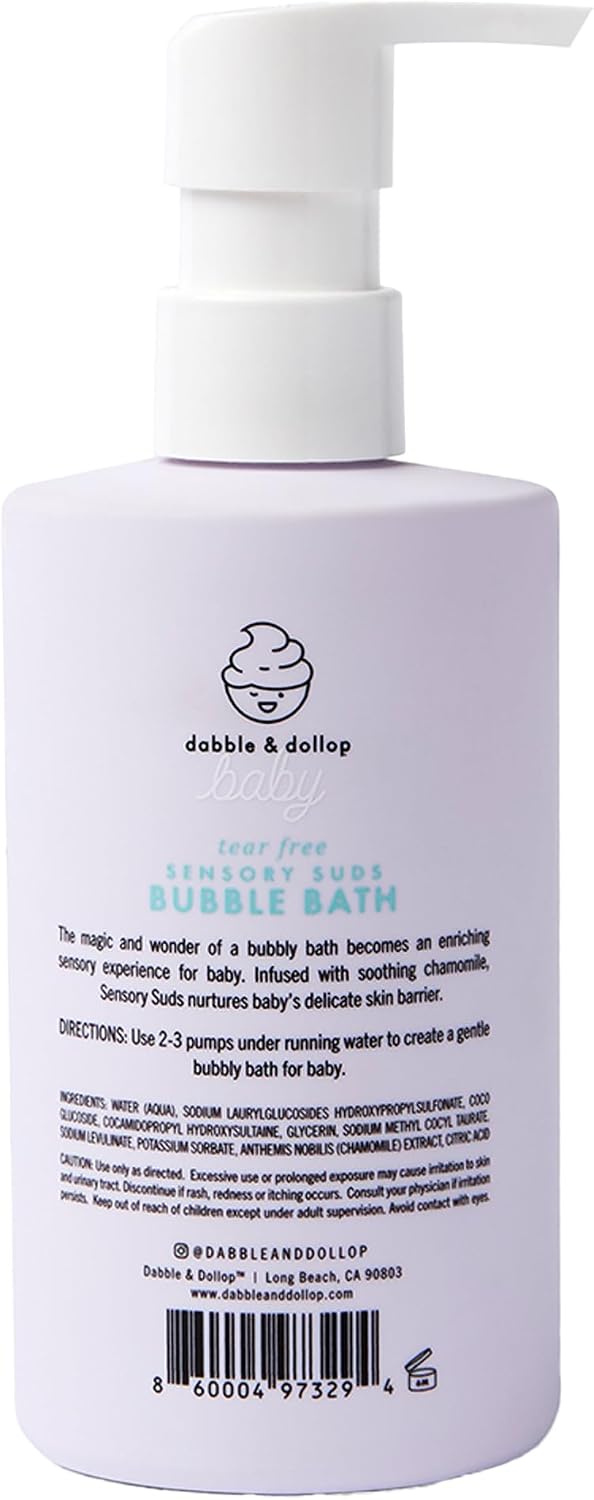 Dabble & Dollop Baby Bubble Bath for Sensitive Skin - Tear-Free & pH-Balanced, EWG-Verified, Fragrance-Free, Long-Lasting Baby Bath Bubbles (10 fl oz, Pack of 2)