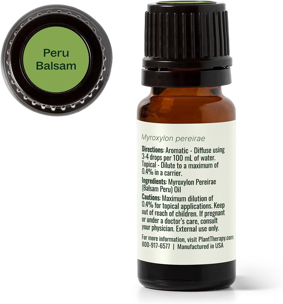 Plant Therapy Peru Balsam Essential Oil 10 mL (1/3 oz) 100% Pure, Undiluted, Calming Aromatherapy for Emotional Balance and Clear Breathing