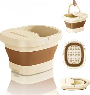 Collapsible Foot Bath Basin for Soaking Feet with a lid,Foot Soak Tub with Massage Acupoint,Multifunction Laundry Basket with Handle, Home Spa Treatment. (Milky White)