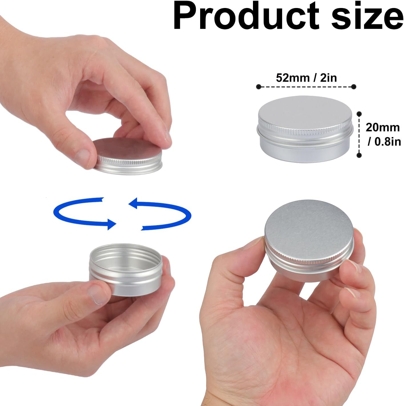 150 PCS 1 Ounce Aluminum Tins with Screw Tops, Round metal tin with Screw Lids, 1 oz Round Cans with Lid for Cosmetics, Lip Balm, Spices, and More(Silver)