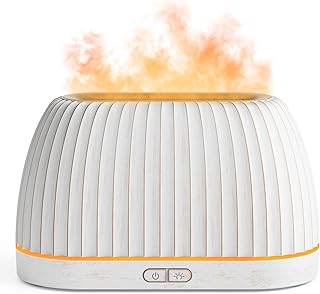 SOULORIGIN Essential Oil Diffuser, Flame Effect Aromatherapy Diffuser with 7-Color LED Lights & Auto Shut-Off, Ultrasonic Diffusers for Home, 120ml Samll Scent Diffuser for Essential Oils - White