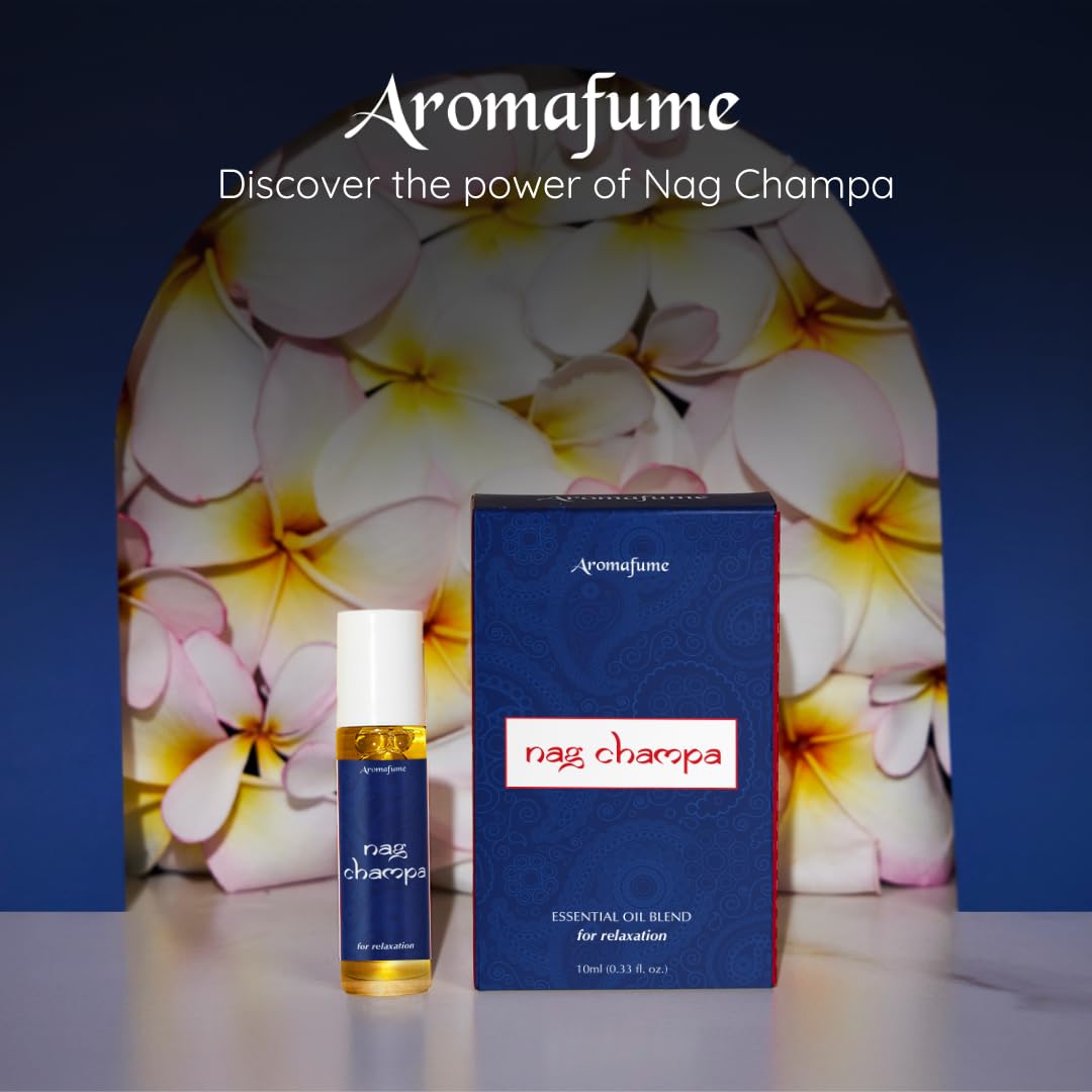 Nag Champa Essential Oil Roll-On Blend by Aromafume | 10ml | Made with Sandalwood, Jasmine, Ylang Ylang & Champa Flower extracts | Ideal for Meditation & Rituals | Pure Oil