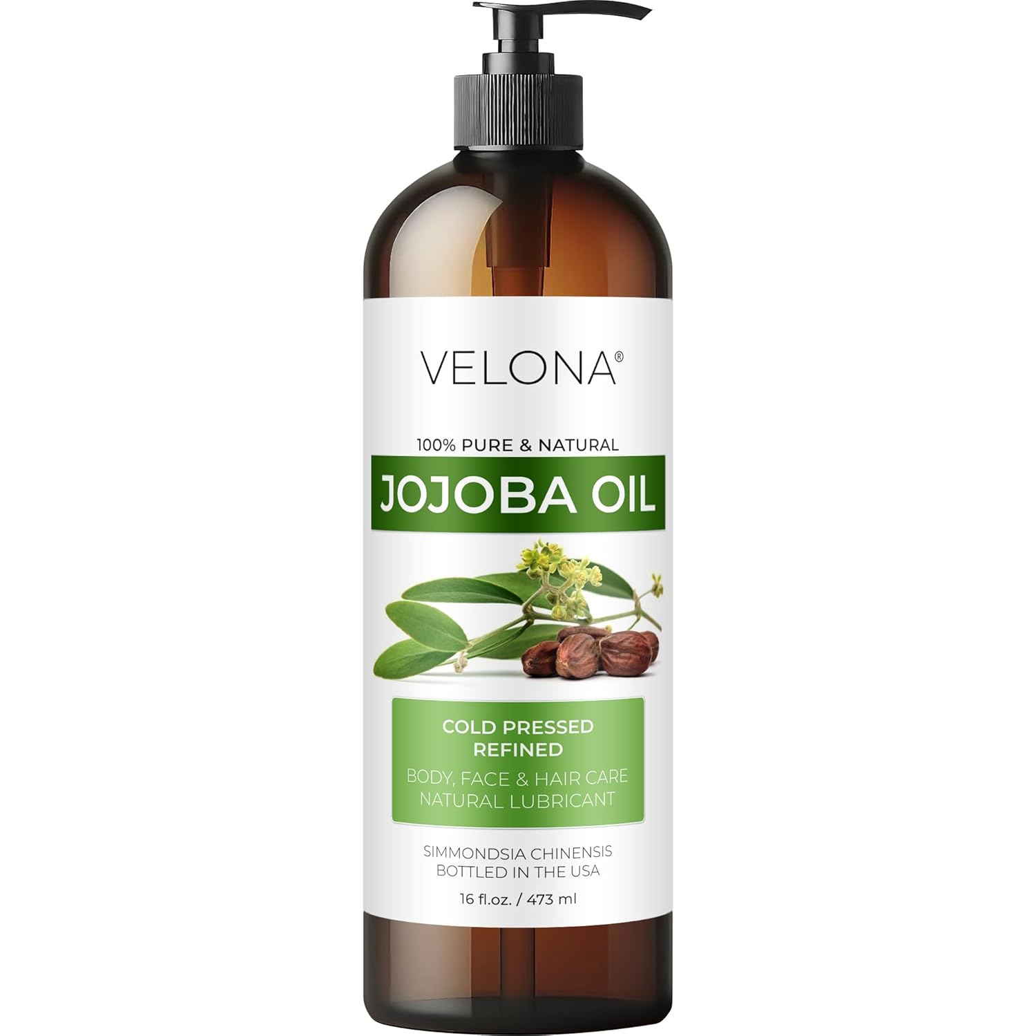 velona Jojoba Colorless Oil 16 fl oz | 100% Pure and Natural Carrier Oil | Clear, Refined, Cold Pressed | Moisturizing Face, Hair, Body and Skin Care | Use Today - Enjoy Results