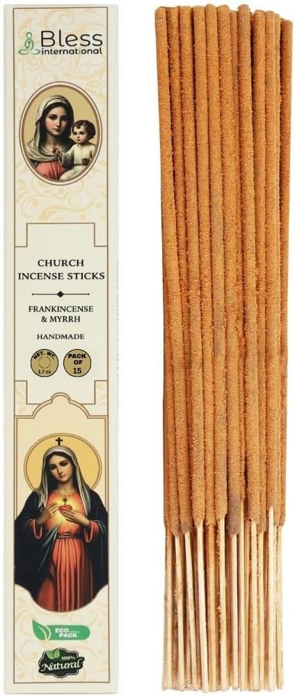 Bless-Church-Frankincense 100%-Natural-Handmade-Hand-Dipped-Incense-Sticks Organic-Chemicals-Charcoal-Free Purification-Relaxation-Positivity-Yoga-Meditation Best-Woods-Scent (15 Sticks (1.7 OZ))