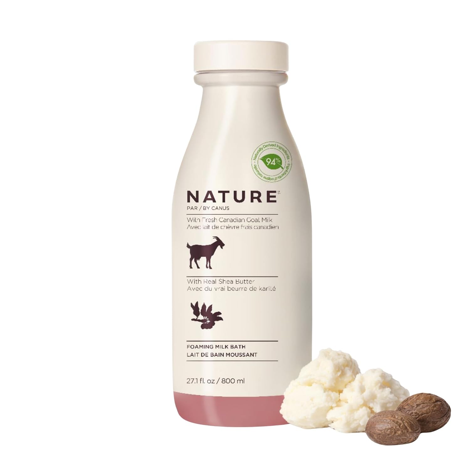 Goat Milk Foaming Bath with Shea Butter, 27.1 Fl Oz, Fresh Canadian Goat Milk with Vitamin A B3 Potassium Zinc Selenium, Nature by Canus
