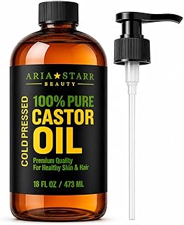 Aria Starr Castor Oil Cold Pressed - 16 FL OZ - 100% Pure Hair Oil For Hair Growth, Face, Skin Moisturizer, Scalp, Thicker Eyebrows And Eyelashes