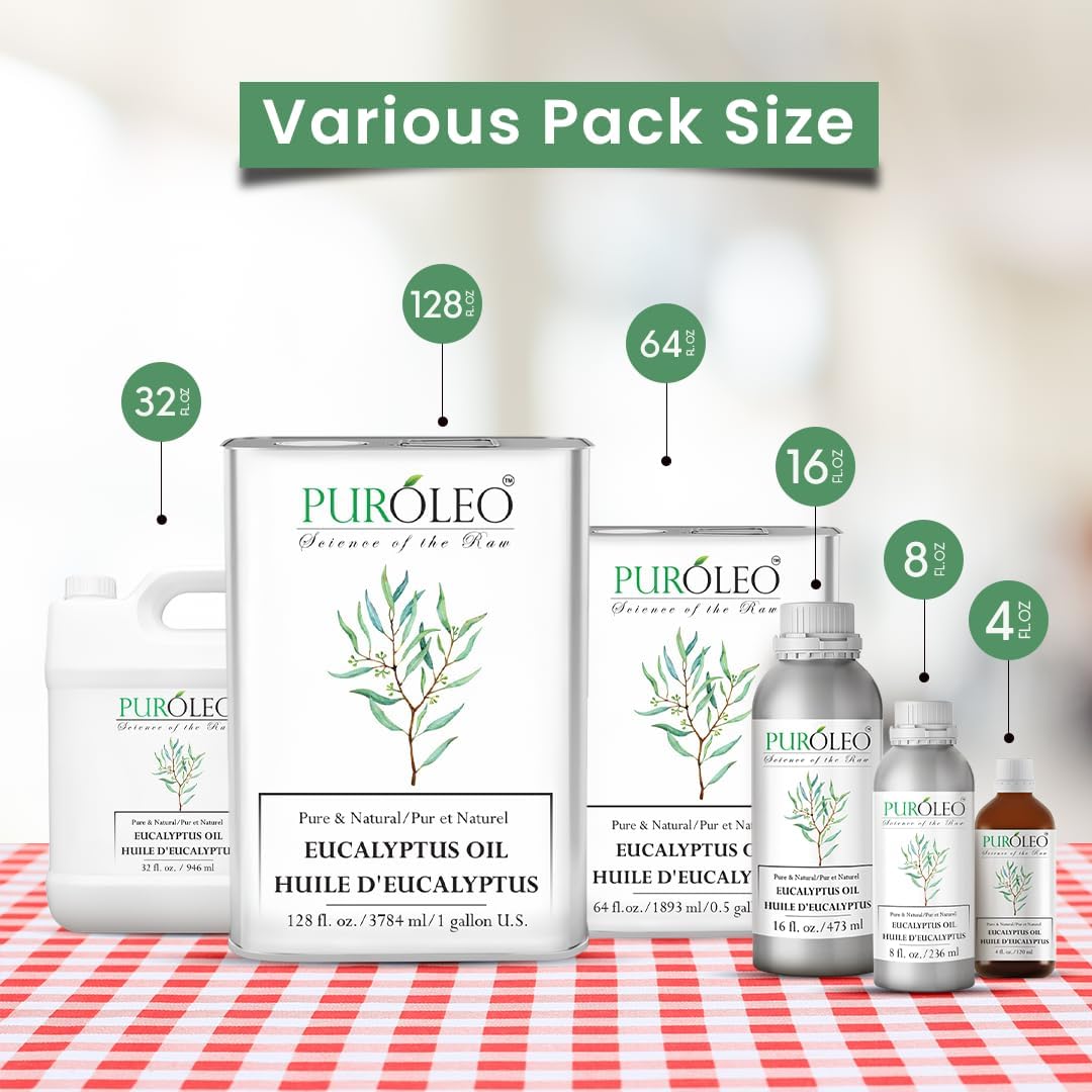 PUROLEO Eucalyptus Essential Oil 32 Fl Oz/946 ML (Packed in Canada) 100% Pure | Natural Aromatherapy Oil for Diffuser, Massage