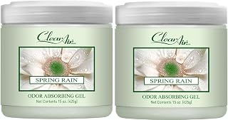 Clear Air 15oz Gel Odor Eliminator - Absorb & Remove Strong Odors from Pets, in Bathrooms, Basements, Garage, Cars, RVs & Boats - Eliminate Tough Odors with Essential Oils (Spring Rain, 2-Pack)