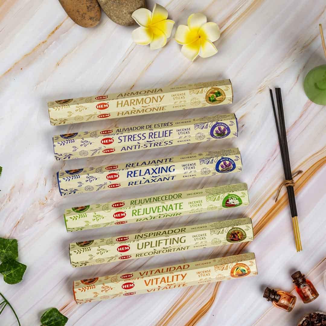 HEM Aromatherapy Gift Incense Sticks |120 Sticks, 6 Boxes Inside| 9 Inches Long, 20g per Box - Perfect for Meditation,Rituals & Cleansing | Promote Tranquility & Balance, Unwind & Find Inner Peace |