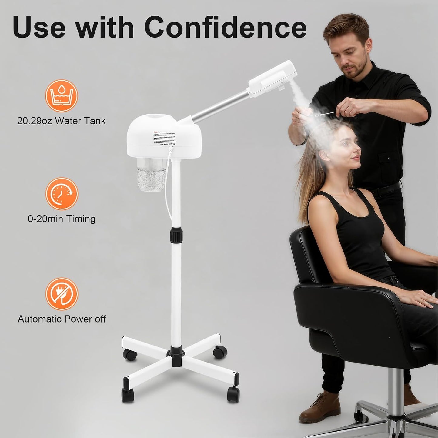 Professional Facial Steamer Machine on Wheels, Standing Esthetician Steamer, Facial Steamer for Skin Rejuvenation, Spa or Personal Care (White)