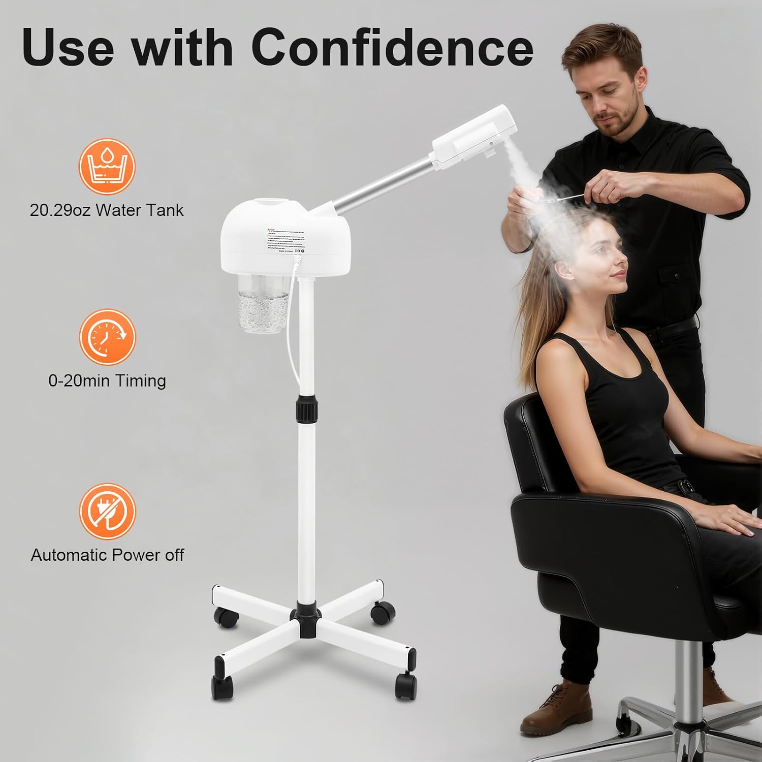 Professional Facial Steamer Machine on Wheels, Standing Esthetician Steamer, Facial Steamer for Skin Rejuvenation, Spa or Personal Care (White)