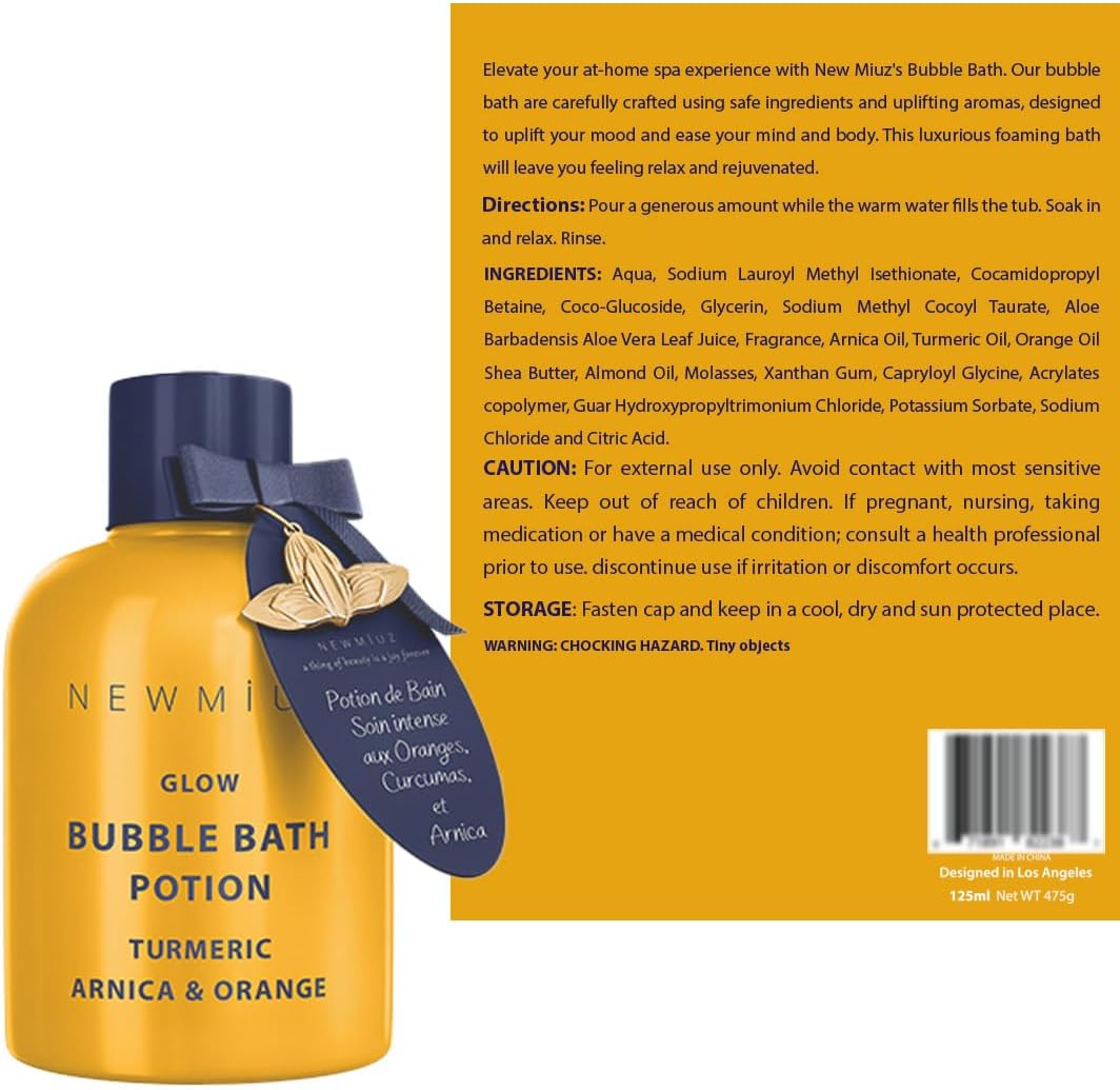 Nutritious Bubble Bath Long Lasting Foam Turmeric Orange Arnica Essential Oil Skin Healing Moisturizing Relaxing Stress Relief Spa Gift for Women