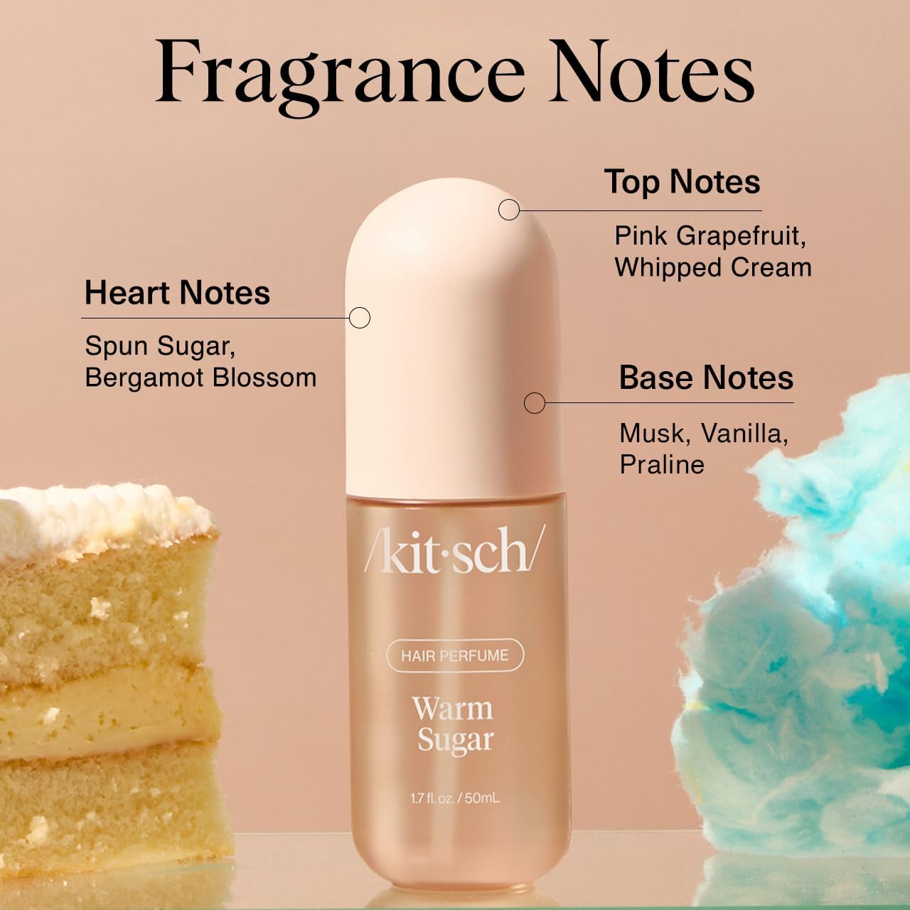 Kitsch Hair Perfume for Women - Warm Sugar | Clean, Deodorizing & Patented Odor-Eliminating Technology Hair Spray & Body Mist - Freshen Hair, Body & Pillows - Pink Grapefruit & Vanilla Scent - 50mL
