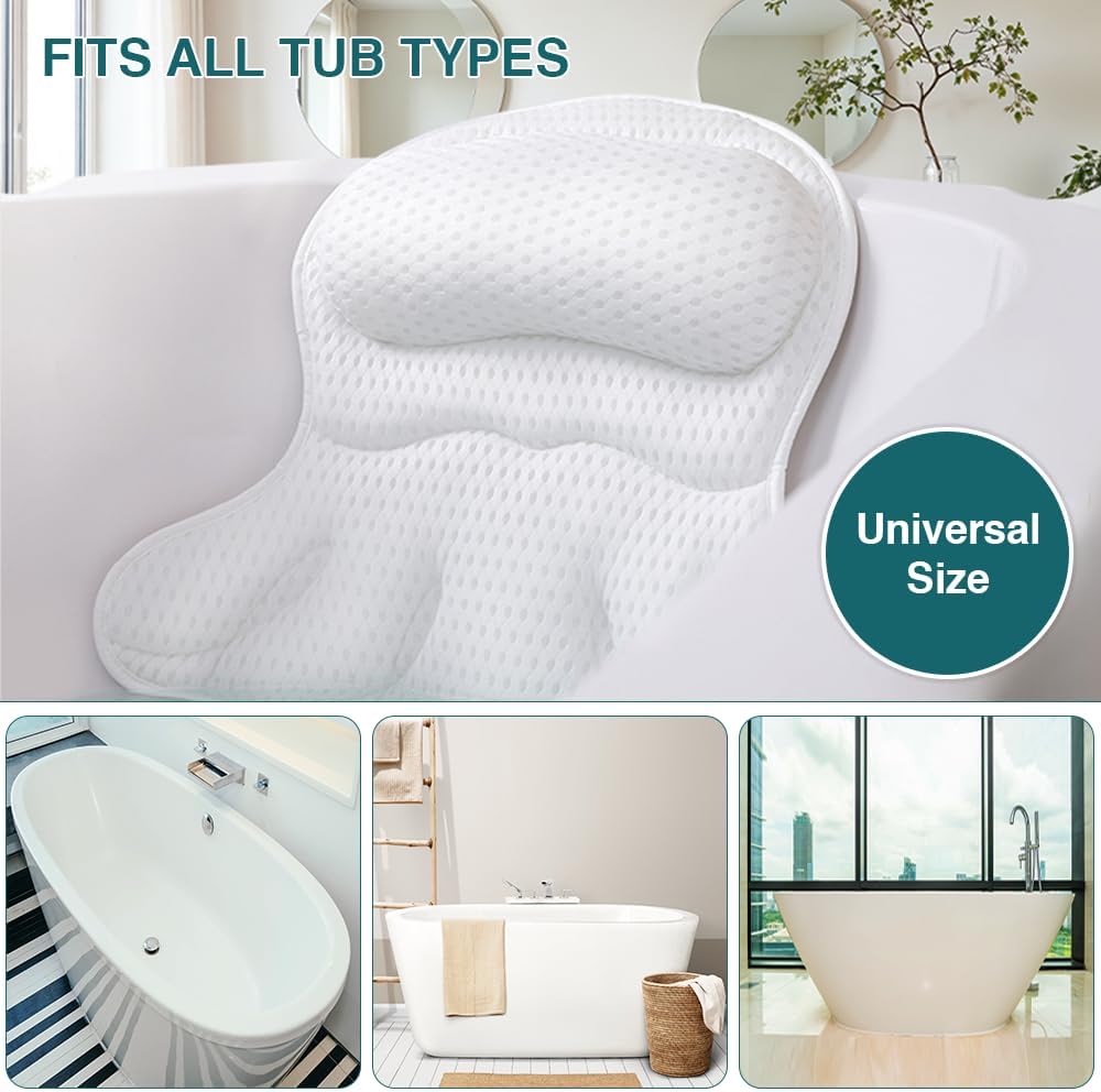 Bathtub Tray and Bath Pillows for Tub – Expandable Bamboo Bathtub Caddy with Phone & Wine Holder, Soft Bath Pillows for Tub & Head/Neck Support