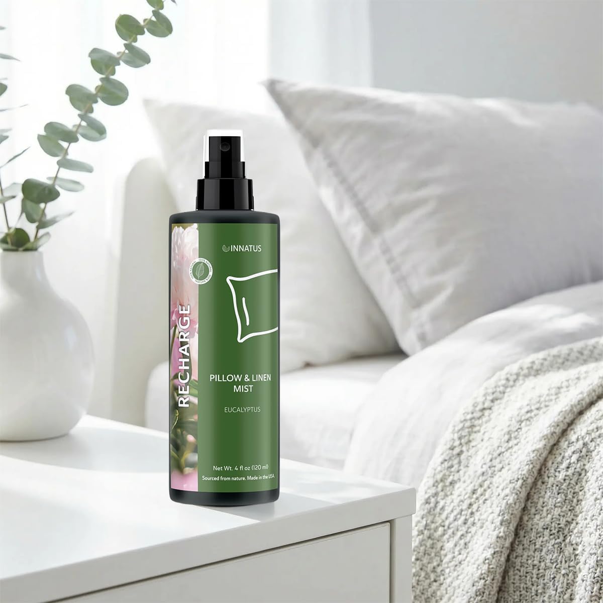 All-Natural Rose Pillow & Linen Spray – 4oz Aromatherapy Mist for Relaxation & Better Sleep – Chemical-Free, Water-Based Bedding & Room Spray (Eucalyptus)