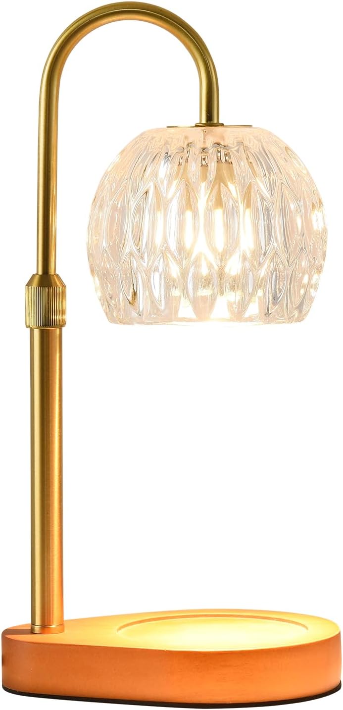 WEILASA Candle Warmer Lamp Crystal Glass Shade, Electric Candle Melter with Adjustable Wooden Bottom seat for Home Warm Home Decoration Gifts-Gold