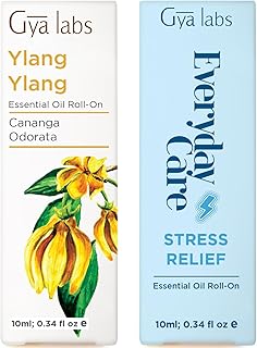 Ylang Ylang & Stress Relief Roll On Set - Aromatherapy Grade Essential Oils Set - 2x0.34 fl oz - Gya Labs
