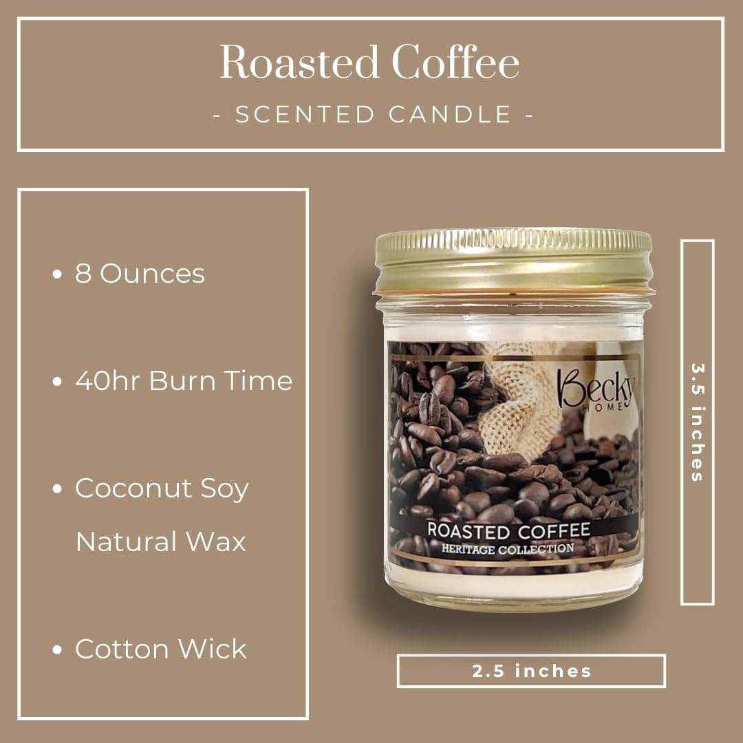 8oz Coffee Scented Candle, Fresh Roast Coffee, Espresso, Macchiato, Large Jar Candles Gift for Men and Women, Clear Glass