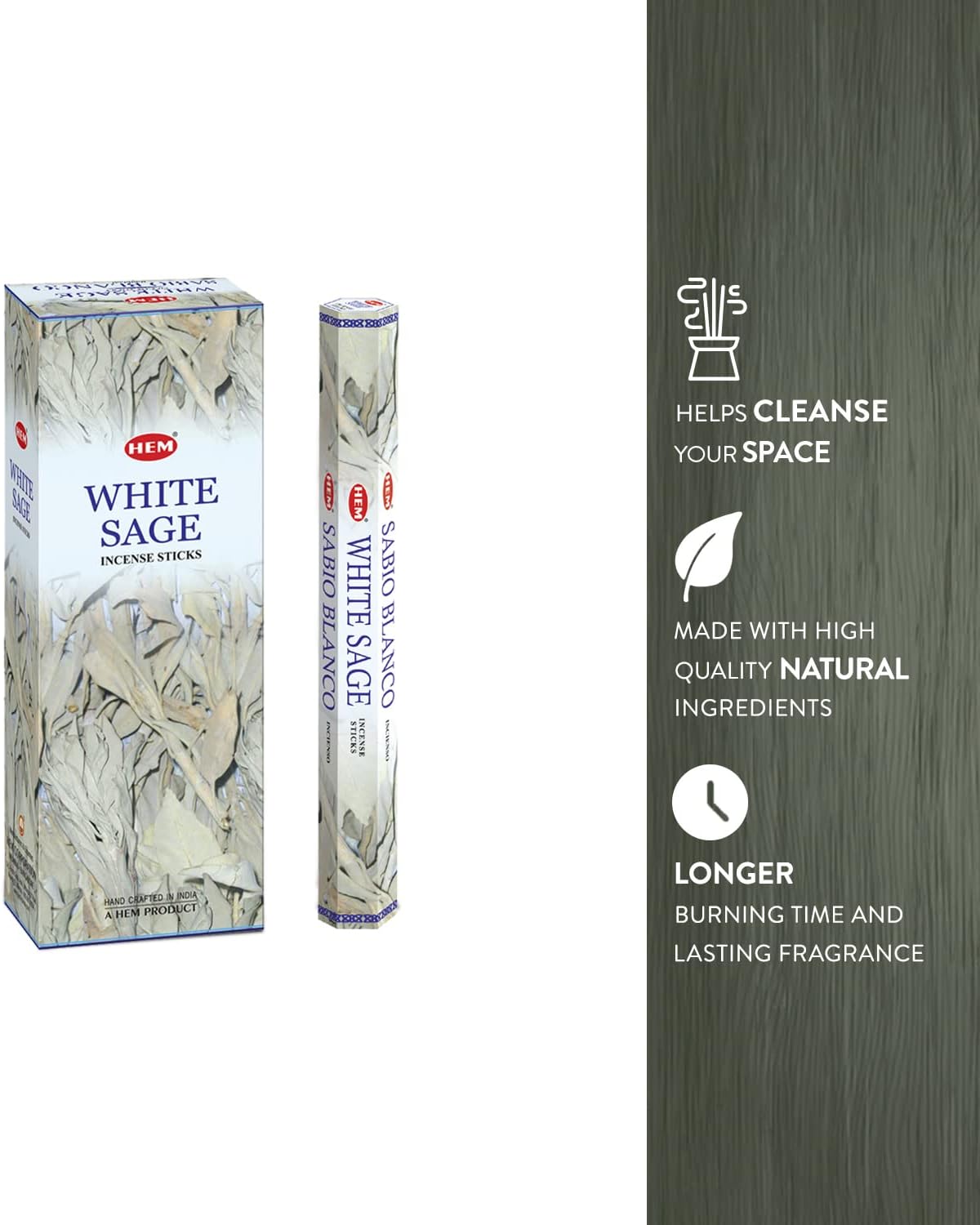 HEM White Sage Incense Sticks – 6 Hexa Tubes × 20g (Approx. 120 Sticks) – Cleansing & Purifying Herbal Aroma for Smudging, Meditation, Relaxation & Home Fragrance