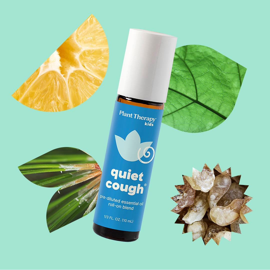 Plant Therapy Kids Quiet Cough Essential Oil Roll-on Pre-Diluted 10 mL (1/3 oz) 100% Pure, Support Respiratory Health, Ease Congestion