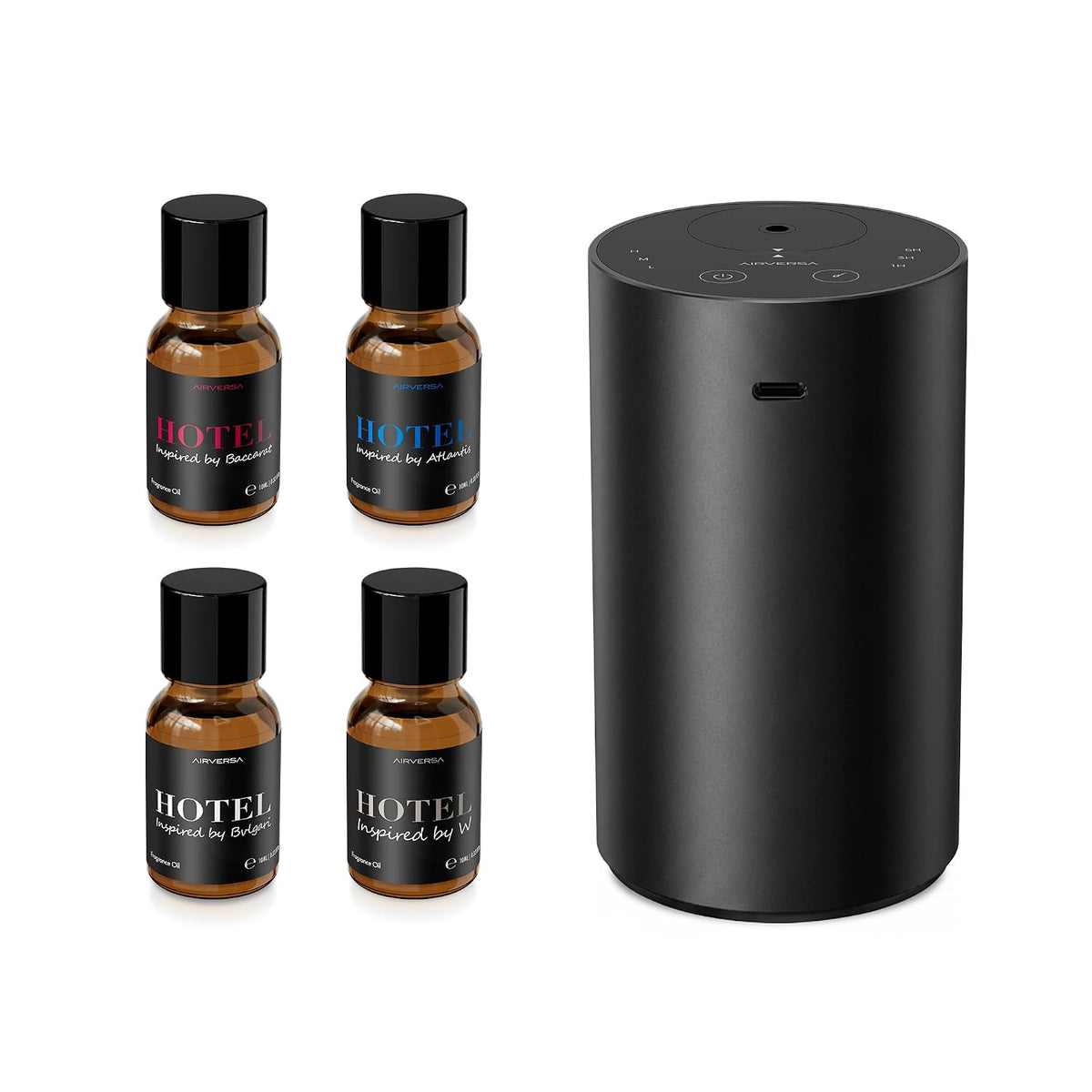 Airversa Waterless Essential Oil Diffuser Starter Kit with 4 x 10mL Hotel Scent Fragrance Oil