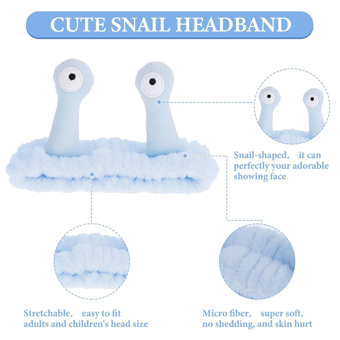 Molain Face Wash Headband, Palm and Snail Spa Hair Bands Makeup Headbands Women Cartoon Cute Coral Fleece Elastic Headband Creative Hair Accessories for Washing Face Shower Sports (Blue)