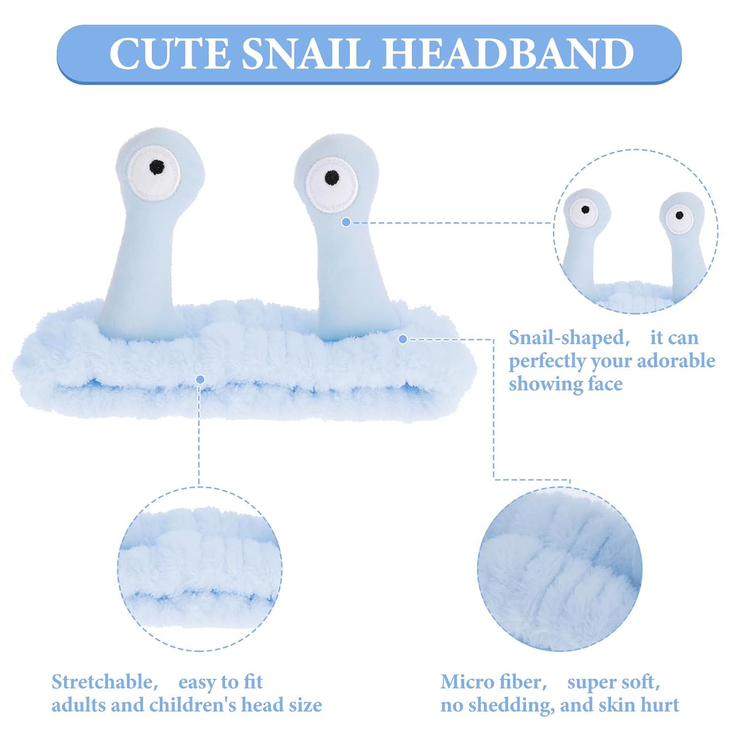 Molain Face Wash Headband, Palm and Snail Spa Hair Bands Makeup Headbands Women Cartoon Cute Coral Fleece Elastic Headband Creative Hair Accessories for Washing Face Shower Sports (Blue)