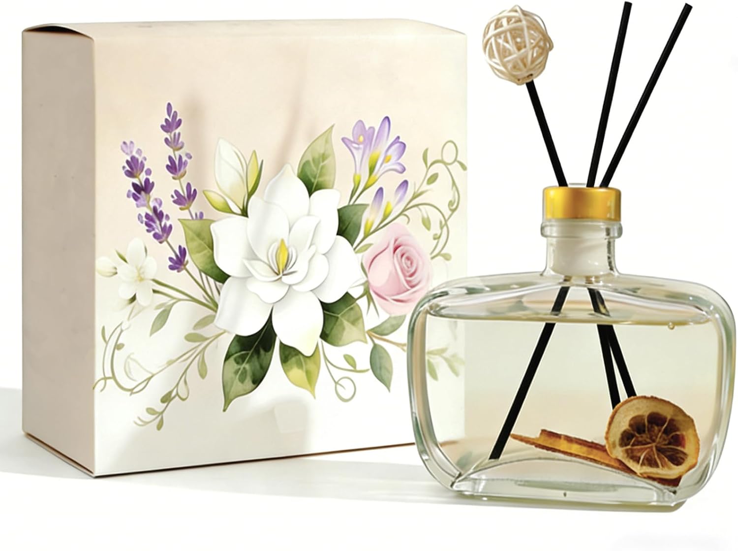 Reed Diffuser, Lavender Scented No Flame Air Freshener for Home, 100ml Long-Lasting Essential Oil Diffuser with Rattan Scent Sticks Lemon, Safe for Bedroom, Office, Bathroom