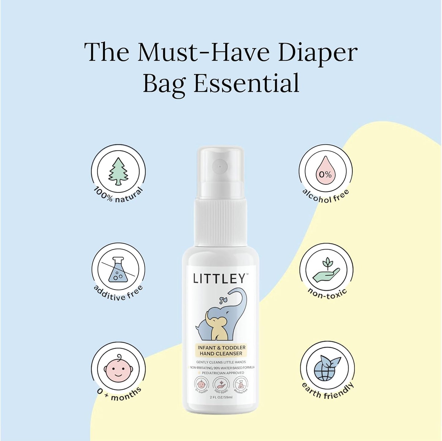 Littley Infant & Toddler Hand Cleanser | Alcohol-Free HOCl Spray for Delicate Skin | Fragrance-Free Formula | Gentle & Convenient Hand Mist | Portable Travel Size | 2 oz