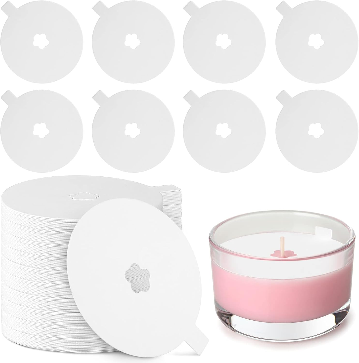 Chinco 100 Pieces Candle Dust Protectors Paper Candle Lids Drip Protectors Vigil Supplies for Craft Making Dust Protection, 2.75 Inch, White