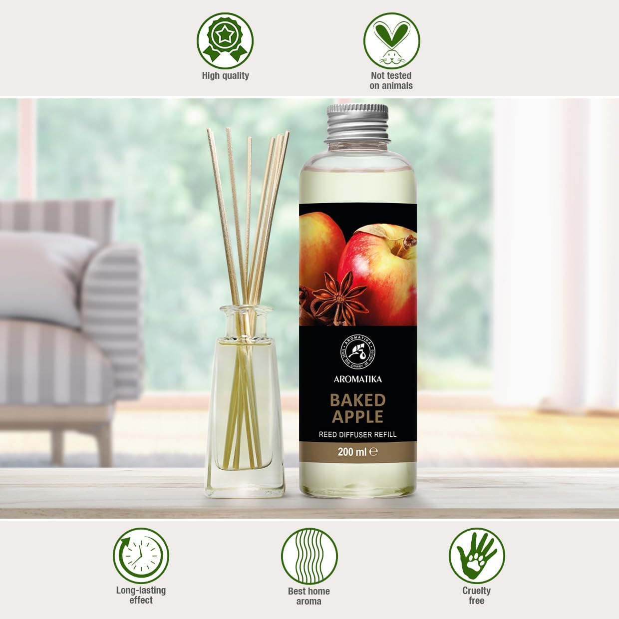 Baked Apple Refill Reed Diffuser 6.8 Fl Oz - Room Diffuser Refill - Home Fragrance - Room Freshener - Fresh and Long Lasting Fragrance