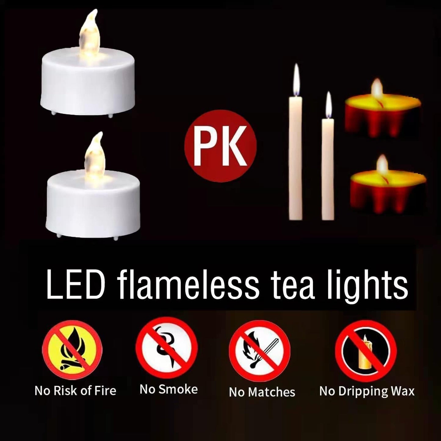 Battery Operated Flameless Tea Lights, Led Flickering Electric Votive Candle 24 Pack Realistic and Bright for Seasonal, Festive Celebrations and Holiday Gifts Warm White Lamp Long Lasting