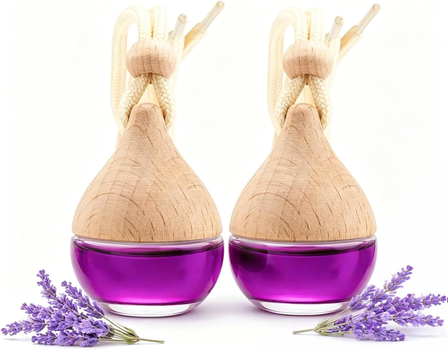 Car Air Freshener in Glass, Refillable Car Essential Oil Diffuser Lavender Scent – Reusable Fragrance Diffuser for Auto Odor Eliminator & Interior Decoration for Fresh and Relaxing Driving-2 Pack