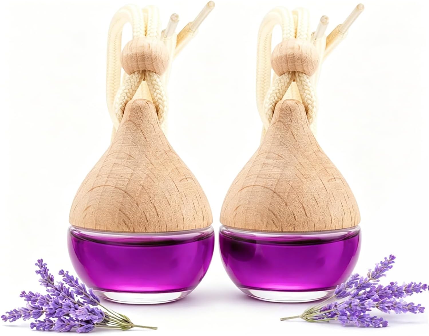 Car Air Freshener in Glass, Refillable Car Essential Oil Diffuser Lavender Scent – Reusable Fragrance Diffuser for Auto Odor Eliminator & Interior Decoration for Fresh and Relaxing Driving-2 Pack