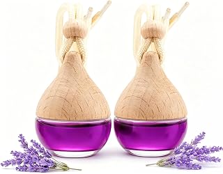 Car Air Freshener in Glass, Refillable Car Essential Oil Diffuser Lavender Scent – Reusable Fragrance Diffuser for Auto Odor Eliminator & Interior Decoration for Fresh and Relaxing Driving-2 Pack