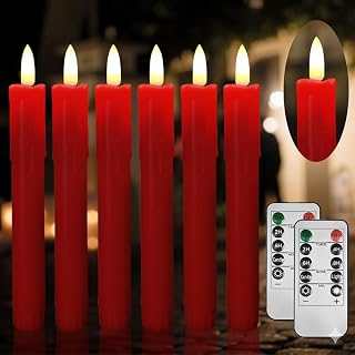 6.7 Inch LED Candles Battery Operated, Flameless Candles with Flickering 3D Flame, Led Candle Sticks Safe for Windowsill Wedding Home Christmas Decor, Red, Set of 6