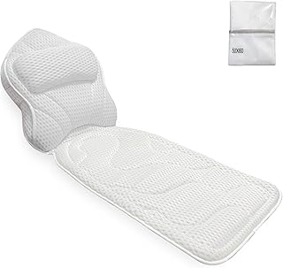 Bath Pillows for Tub Full Body, Large Mesh tub Pillow for Bathtub for Head, Neck and Back Support with Laundry Bag and Hanger for Quick Drying White