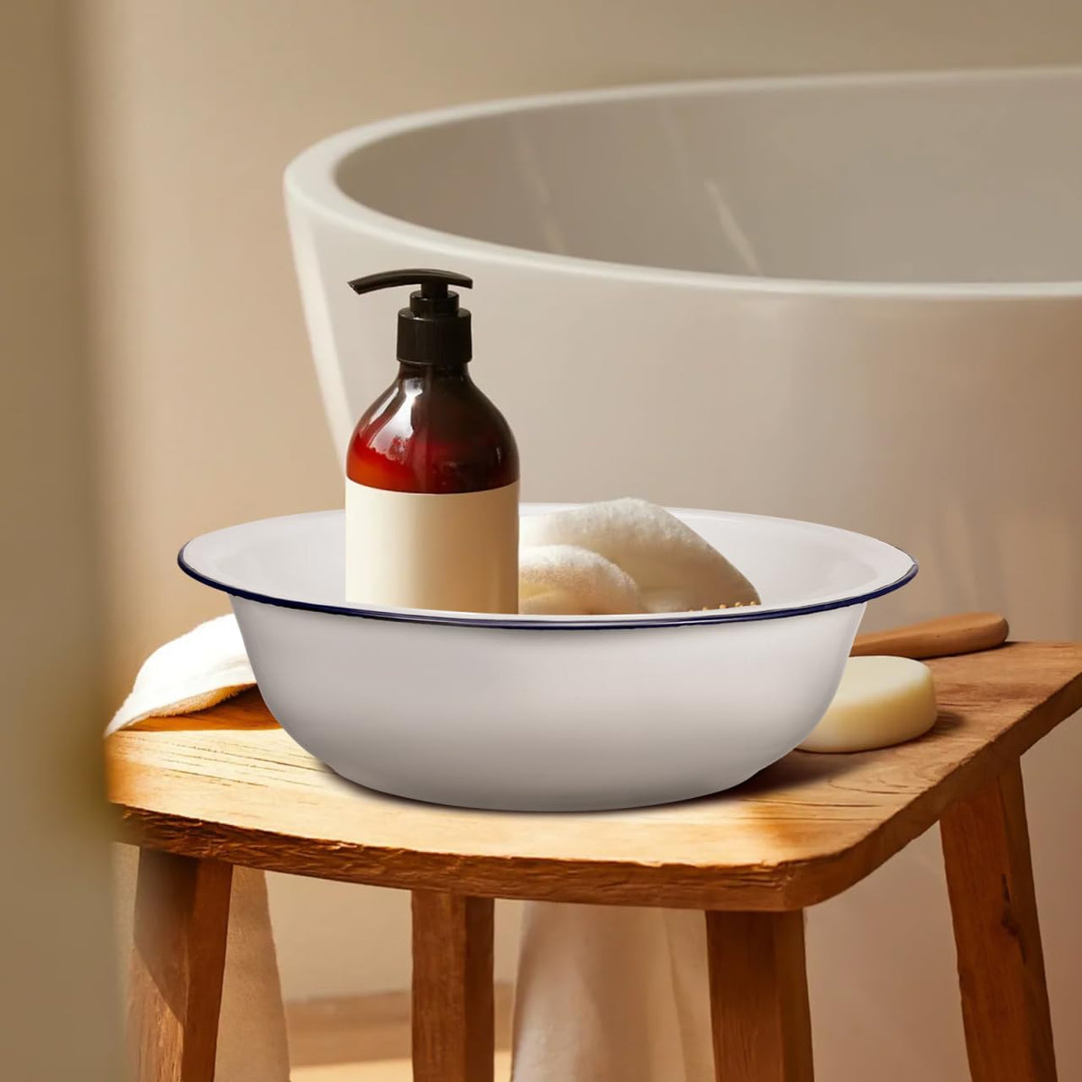 KESYOO Enamel Footbath Basin Vintage foot Soak Tub for foot Washing Home Spa Pedicures Face Washing and Laundry Classic Retro Basin 11.81 X 11.81 X 3.54 in
