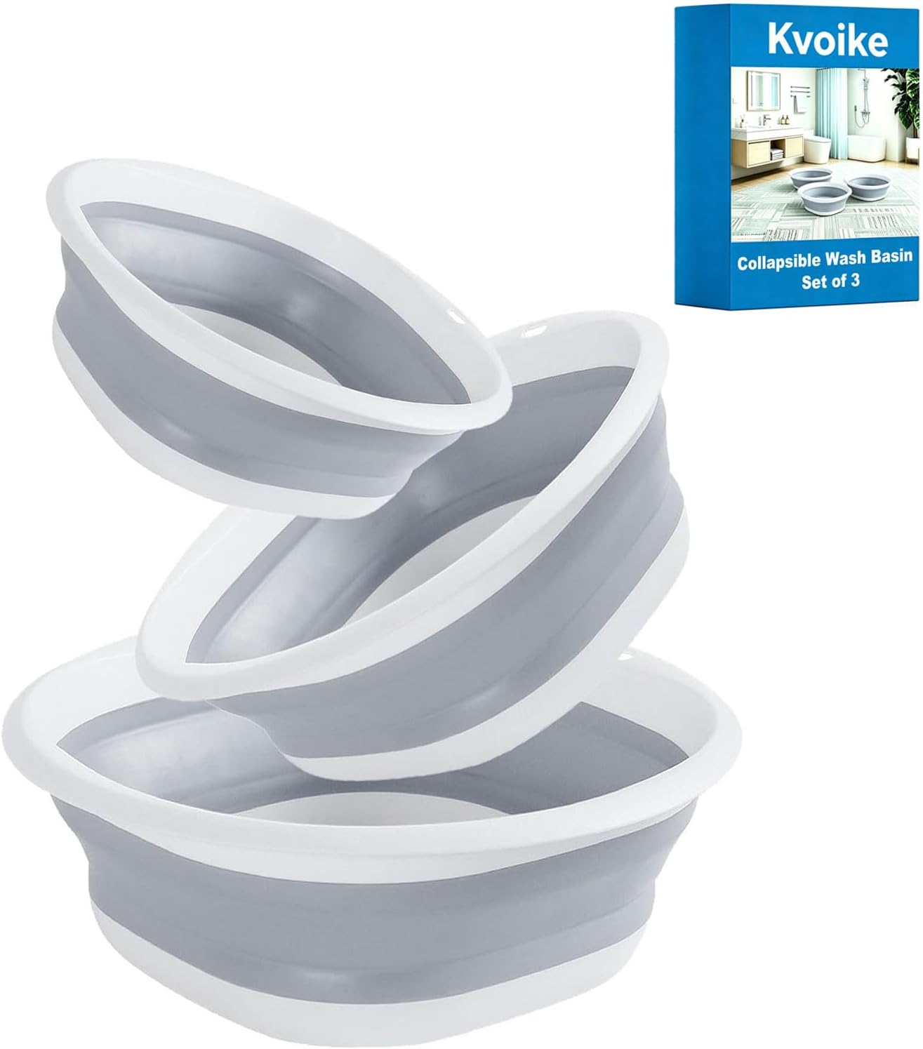 Multipurpose Foldable Collapsible Washbasin Lightweight Portable Basin, Collapsible Basin for Camping Sink and RV Sinks (Set of 3, S,M,L)