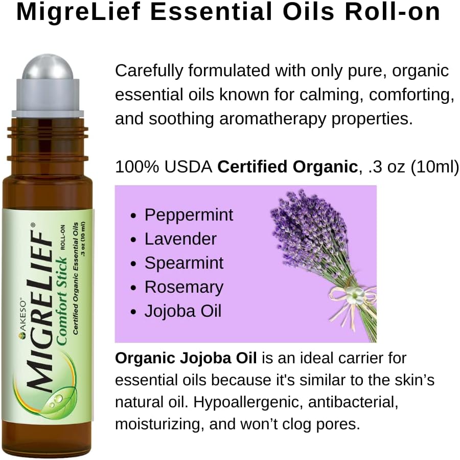 Nutritional Support & Comfort Kit for Migraine Sufferers - MigreLief Original Daily Triple Therapy Formula, Plus MigreLief Comfort Stick Essential Oils Roll-On (10ml) - 1 Month Supply.