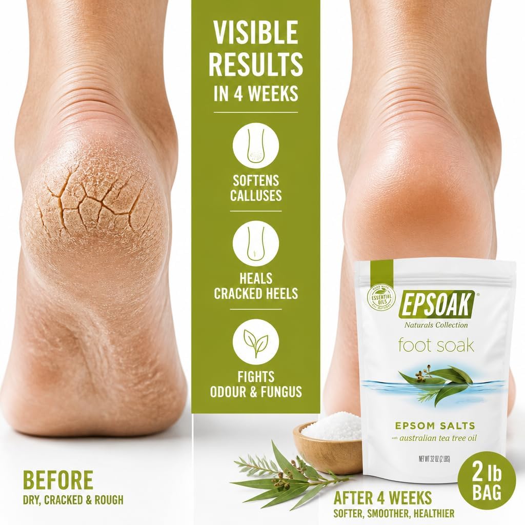 Tea Tree Oil Foot Soak with Epsoak Epsom Salt - 2 Pound Value Bag - Made in the USA
