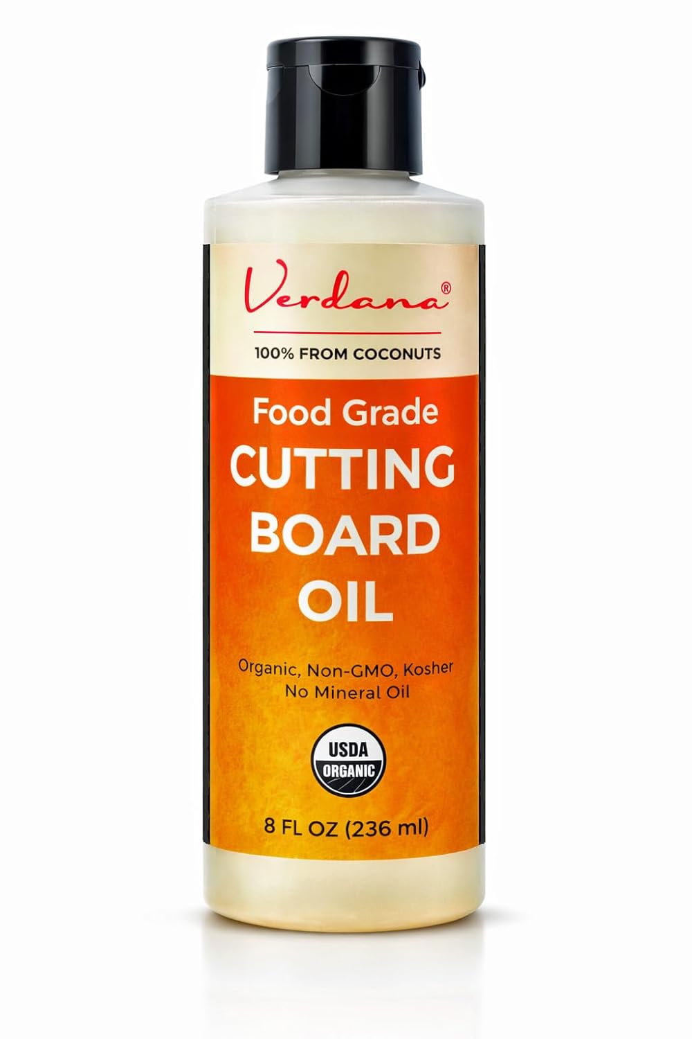 Verdana Food Grade Cutting Board Oil – Organic Coconut-Derived, Food Safe Mineral Oil Alternative for Butcher Block, Bamboo & Wooden Utensils – Kosher, Non-GMO, 8 fl oz